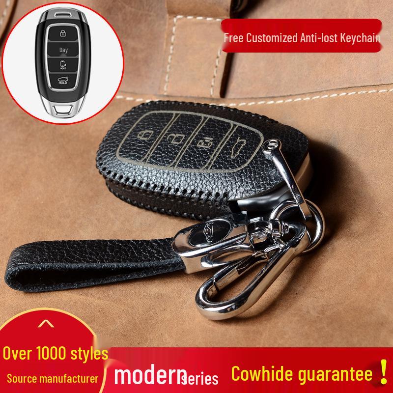 Genuine Leather Key Case for Hyundai Models: Elantra, Santa Fe, Ix35, Verna, Mistra, Lafesta, and Sonata