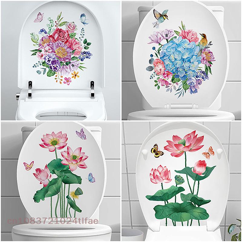 Toilet Plant And Flower Wall Stickers Home Decoration Self Adhesive Mural Bathroom Toilet Cover Stickers