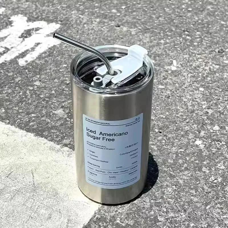 600ml Thermos Cup Portable 304 Stainless Steel Coffee Mug Thermal Leak-proof Water Bottle with Straw Insulated Bottle Drinkware