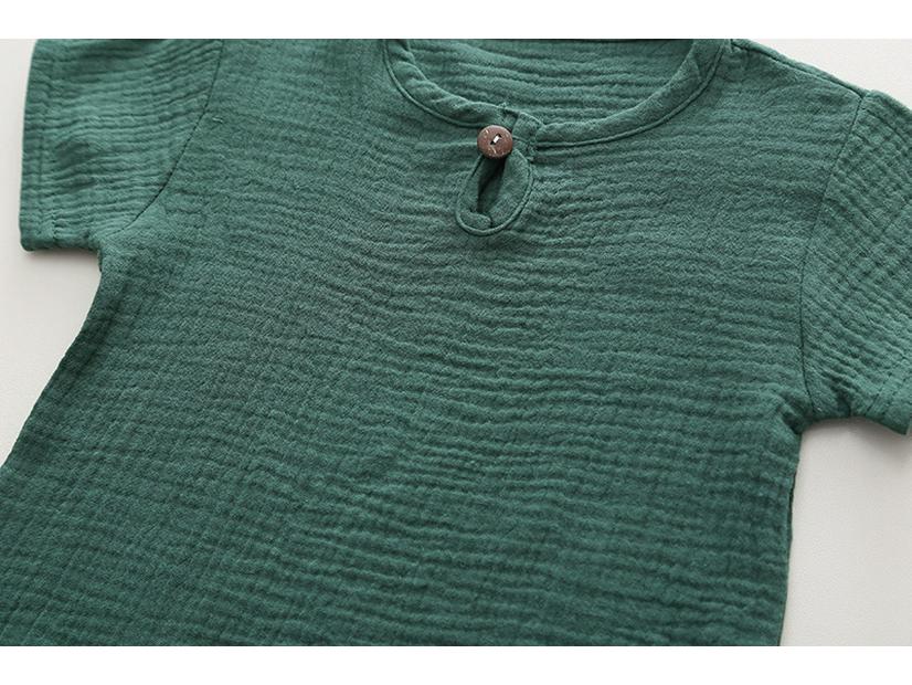 Summer Cotton Linen Boys' Crew Neck Short Sleeve and Shorts Two-Piece Set