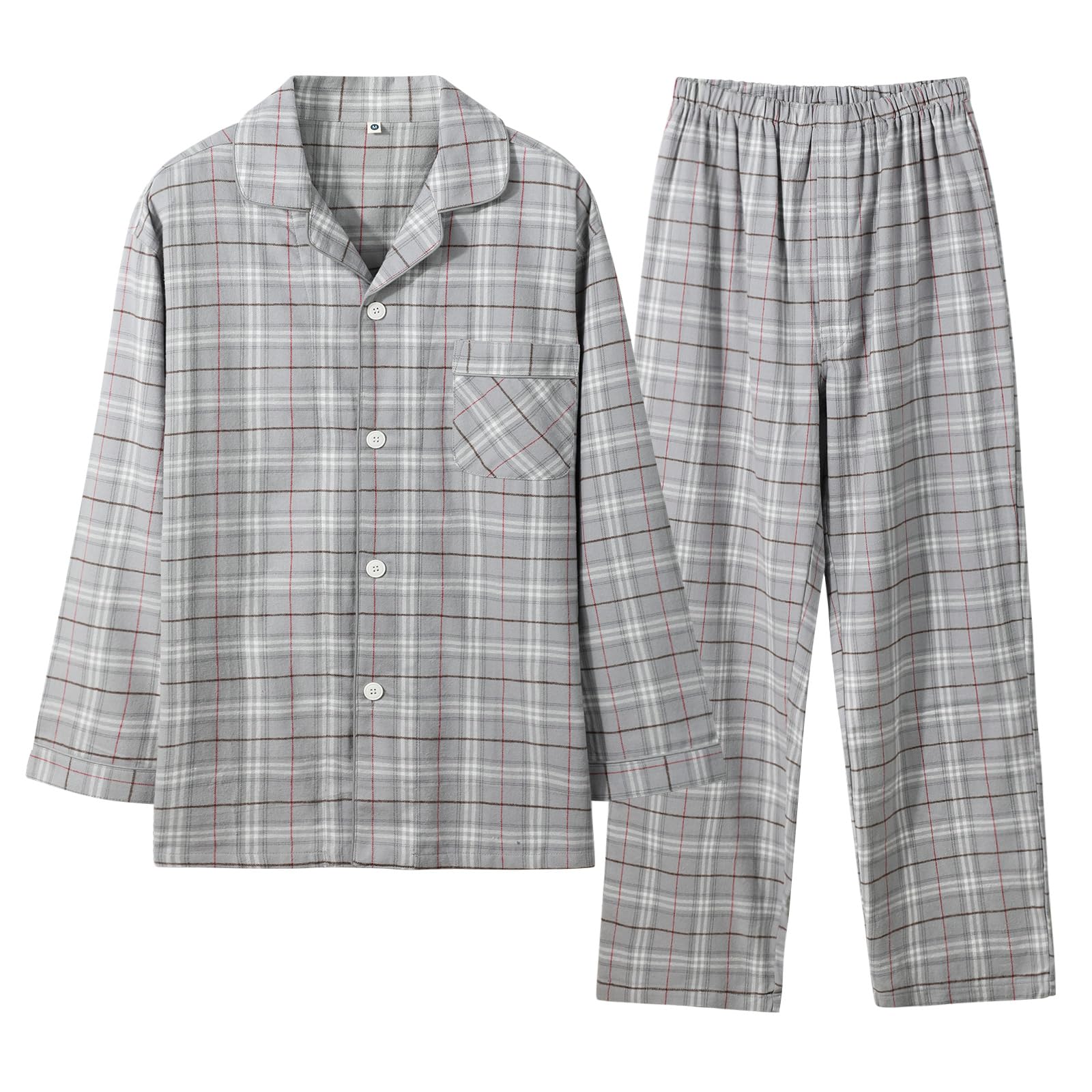 

Hilltop Cloud Хлопок Длинная Домашняя одежда Клетчатая С начесом и Идеально подходит для больничной одежды или и Зимняя Мужская 100% Пижама, Рукав, Комплект с застежкой спереди, серый