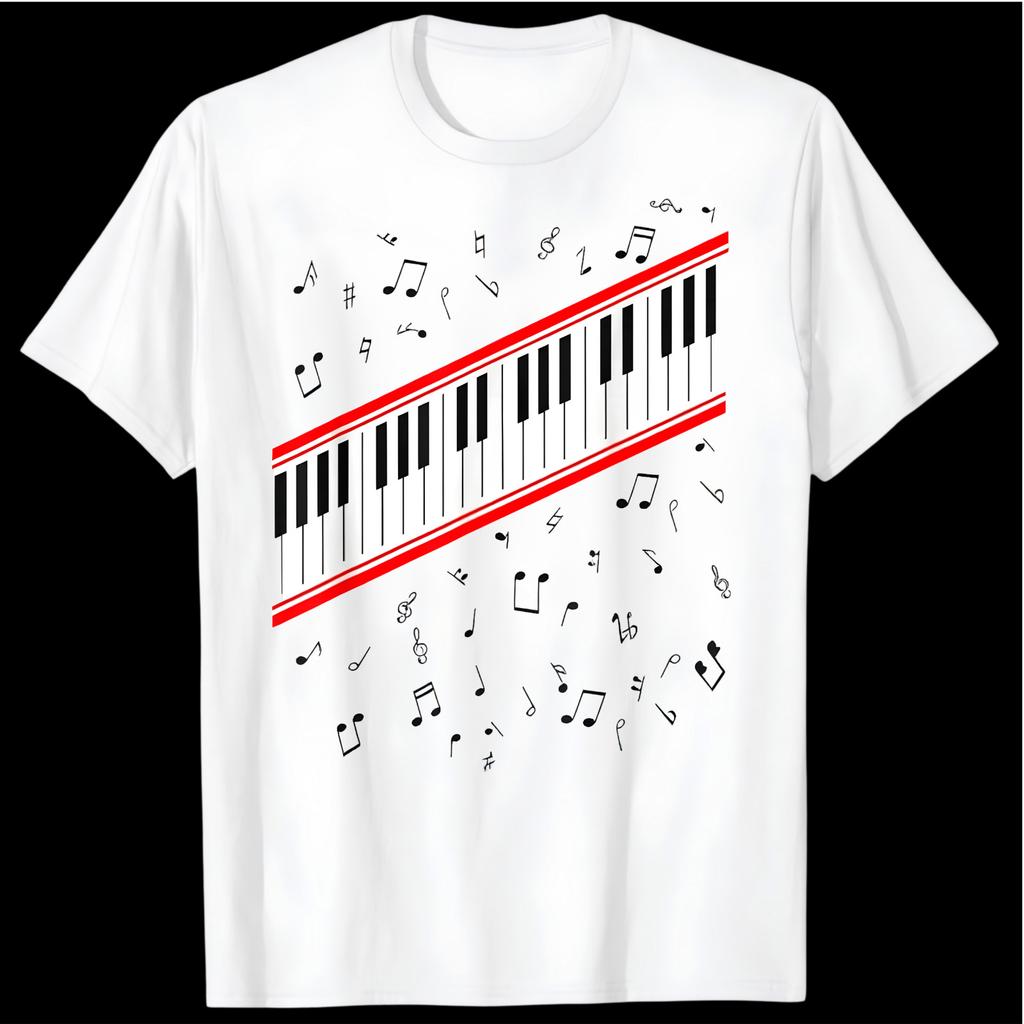 Piano Shirt, MJ Beat It, Piano Music Notes WHITE T-Shirt 1708