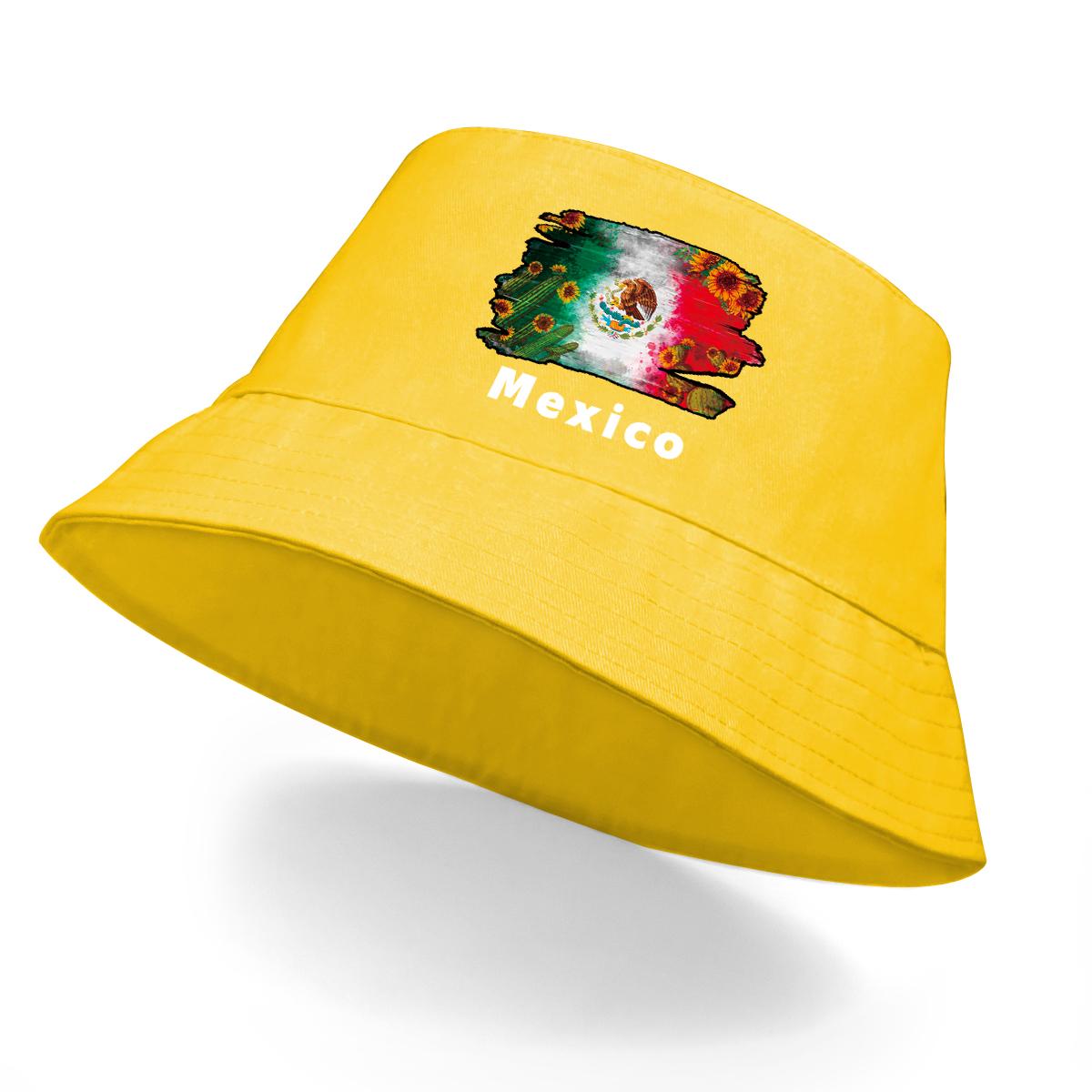 

Панама с принтом кактуса и флага Мексики, Патриотическая шляпа рыбака, Модная повседневная двусторонняя шляпа для рыбалки as the picture жёлтый