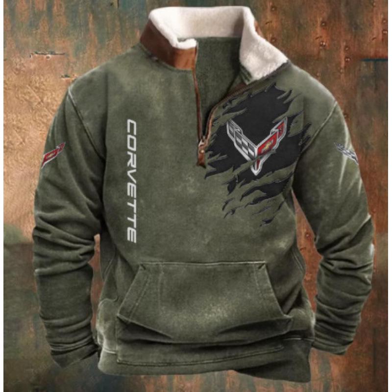 Męska bluza z kapturem i futrzanym kołnierzem, z nadrukiem 3D - Europejski i Amerykański Styl Jesień/Zima