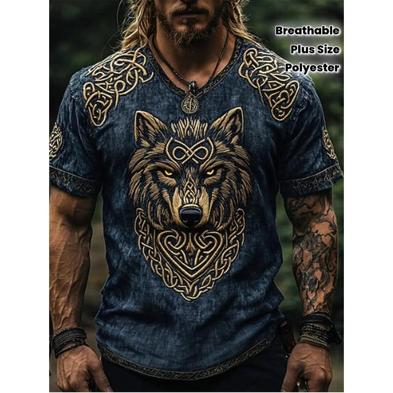 ETST48 Viking Krijger Wolfskop T-shirt (Grote maat) L