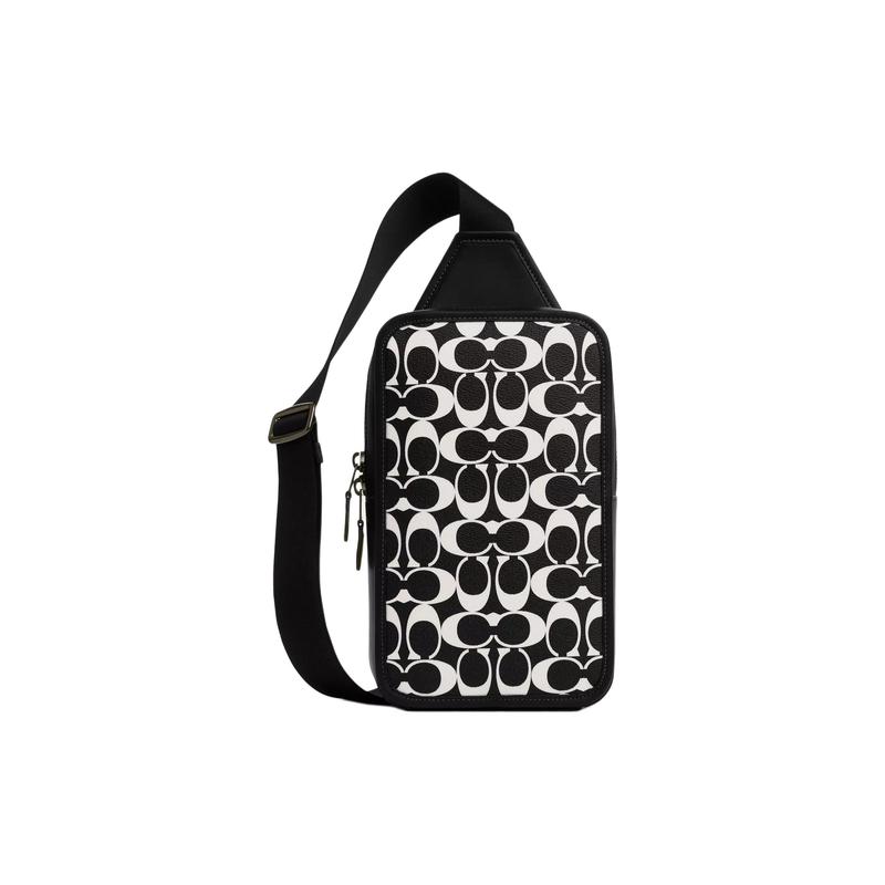 

COACH chest pack Sullivan 16 graphic print logo zipper closure coated canvas and smooth calfskin shoulder crossbody waist bag bag small size men s чорний