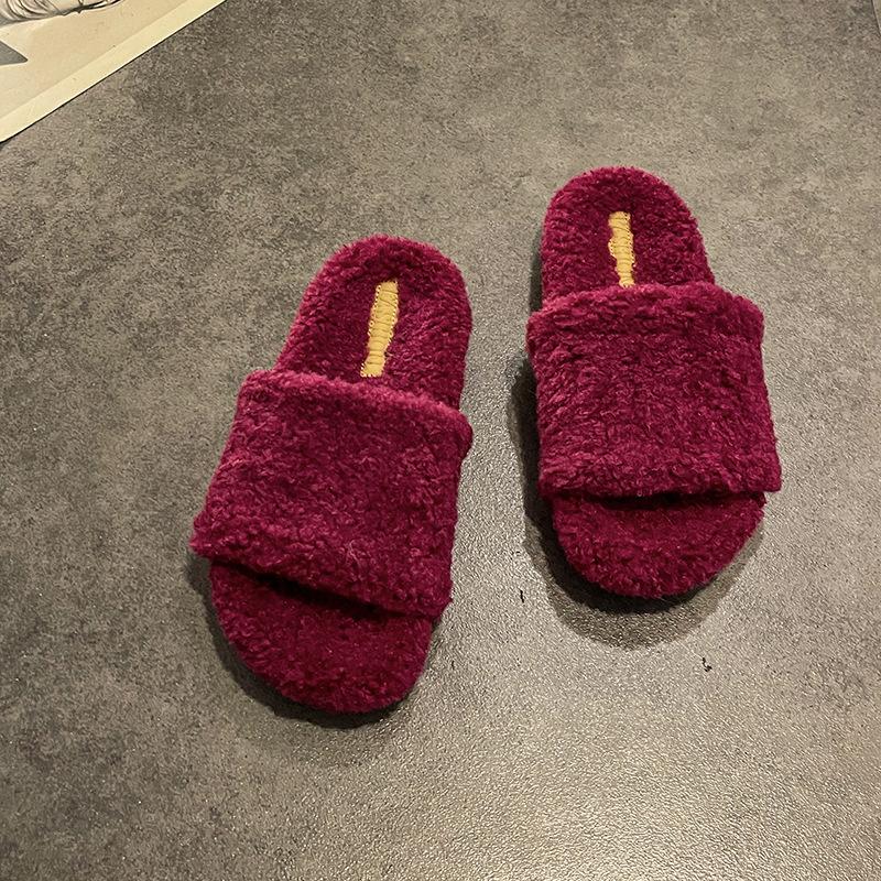 Solid color versatile plush plush drag women's shoes, new models in summer 2025, comfortable home slippers that can be worn outside