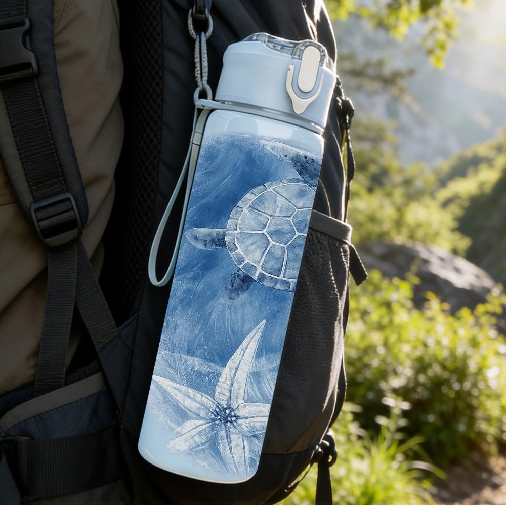 1PC Ocean Turtle Shell Watercolor Print 750ml Color Plastic Sports Water Bottle Leakproof Flip Straw Lid Suitable for Sports Office Home Use