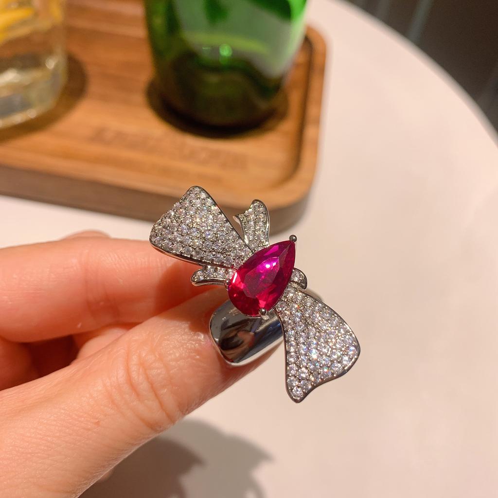 Jewelry Tide Simulation Red Treasure, Yellow Diamond, Bow Live Ring 8 * 14