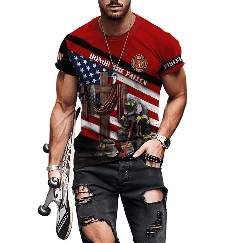 Firefighter Graphic 3D Print Pánská trička pro muže Oblečení Oversized TričkaLéto Neformální Topy s krátkým rukávem Osobnost