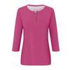 Top da donna casual a bottoni, girocollo, manica a tre quarti, tinta unita, tessuto leggero e morbido, vestibilità comoda