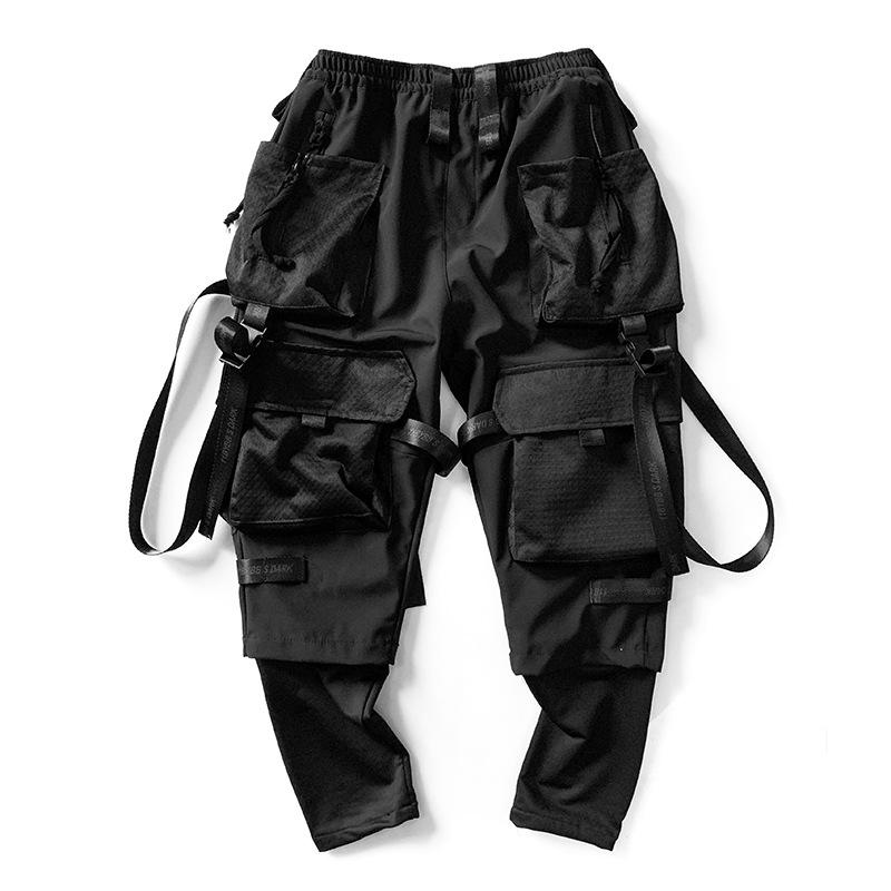 

Оригинальные модные новые функциональные стильные рабочие брюки Jiye Heavy Industry с лентой для мужчин, свободные и повседневные черные леггинсы XXL чёрный