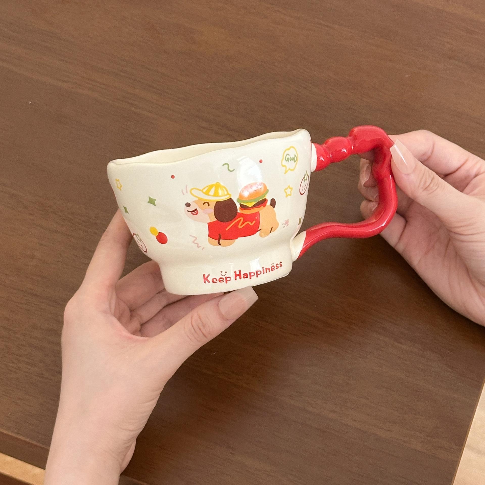 Niedlicher Dackel Hund Keramiktasse Hoch aussehende Mädchen Wasserbecher Haushalt Paar Frühstück Kaffeetasse Souvenir Geschenk 301-400ml white