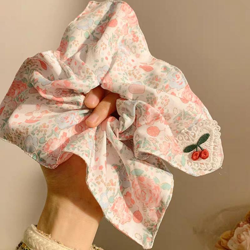 

Трендовые цветочные резинки-скранчи с вишнями для женщин, девушек, милые универсальные резинки для волос, изысканные элегантные аксессуары для волос, подарки