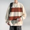 Men's Spring and Autumn New Outdoor Trendy Brand Striped Couple Hong Kong Style Long Sleeve Round Neck T-shirt Pure Cotton Hoodie