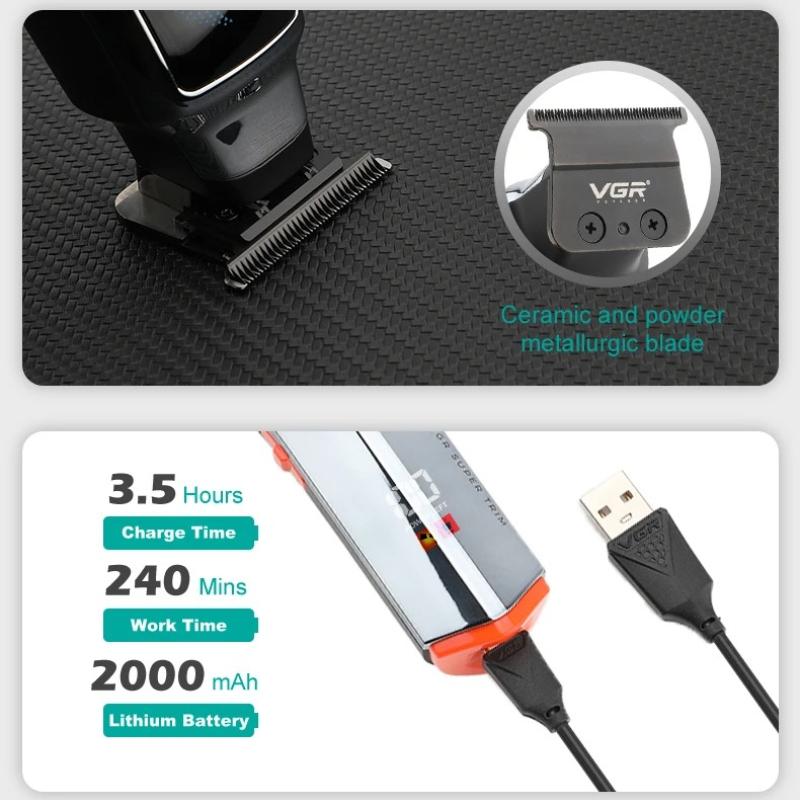 2026 Original VGR Professional Cordless Electric Men's Shaving Gradient Intelligent Digital Display Push Clipper Carved Clipper Oil Head Clipper V-187