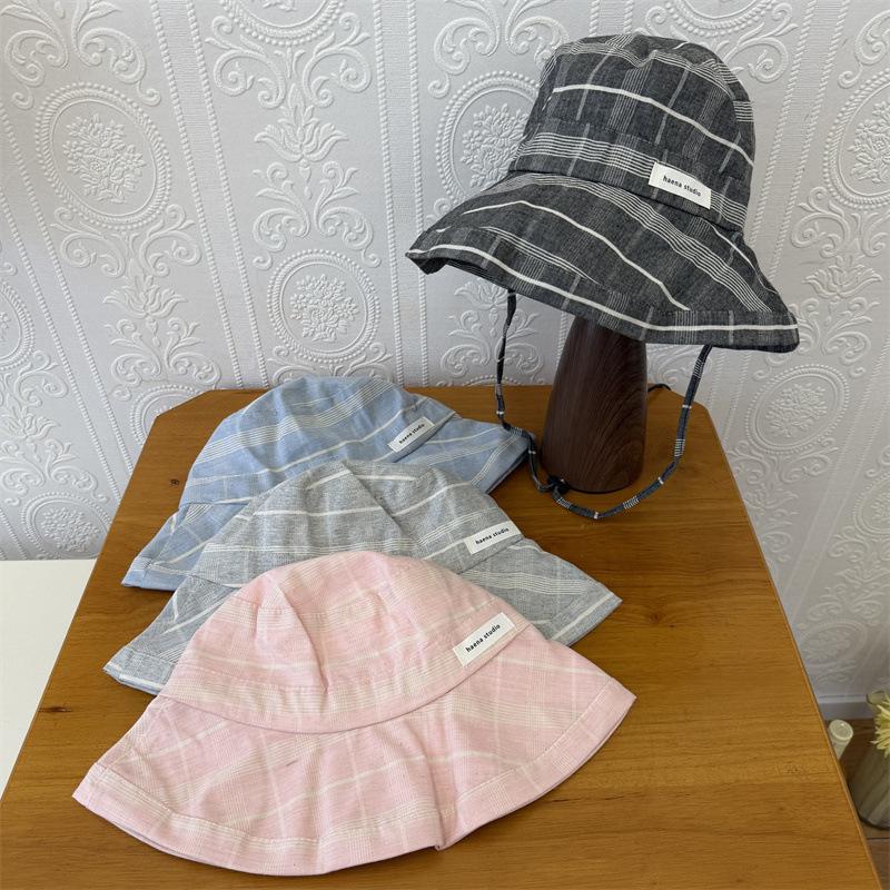 Small fresh striped fisherman's hat children's summer new literary and artistic travel show washbasin hat wide brim sun hat