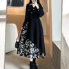Retro design knee-length skirt large size waist splicing floral pendulum irregular dress