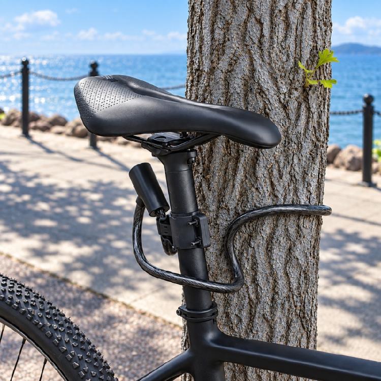 Flexible Coiled Cable Lock for Bikes with Integrated Key Lock Body and PVC-Sleeved Steel Line for Routine Parking
