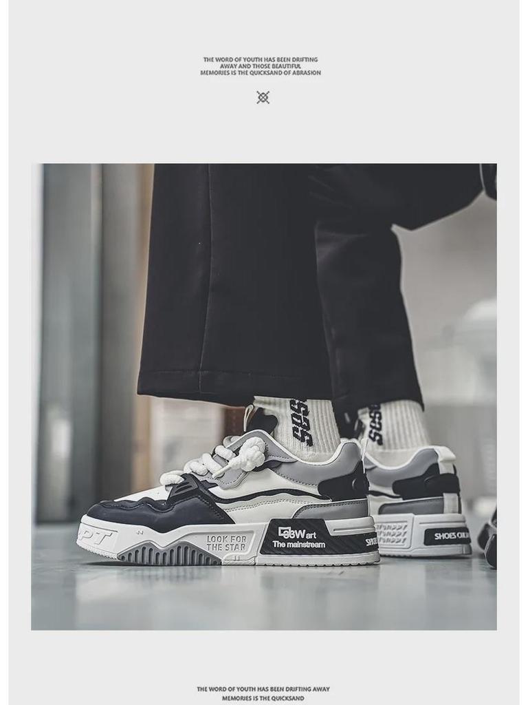 Men's Size 47-48 2024 Autumn Thick-Soled Casual White Sneakers: Trendy Youth Sports Shoes