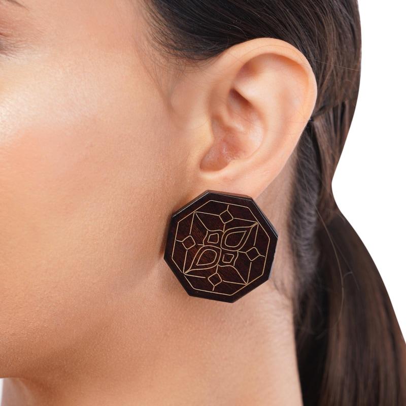 Sheesham Wood Hexagon Earrings