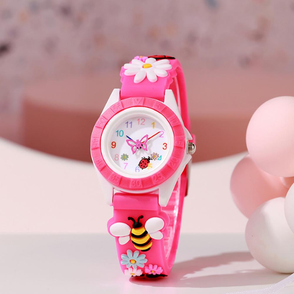 Relógio de Pulso Cartoon da Moda Borboleta Pequena para Menina Relógios de Quartzo Lazer Pulseira de Silicone 3D Vermelho Rosa Relógio Infantil Presente