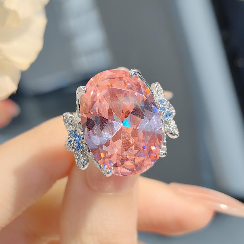 Dámská móda Náhrdelník Anti Paraiba modrý Vysoce uhlíkové diamantové náušnice Růžový zirkonový prsten Barevná pokladnicová sada