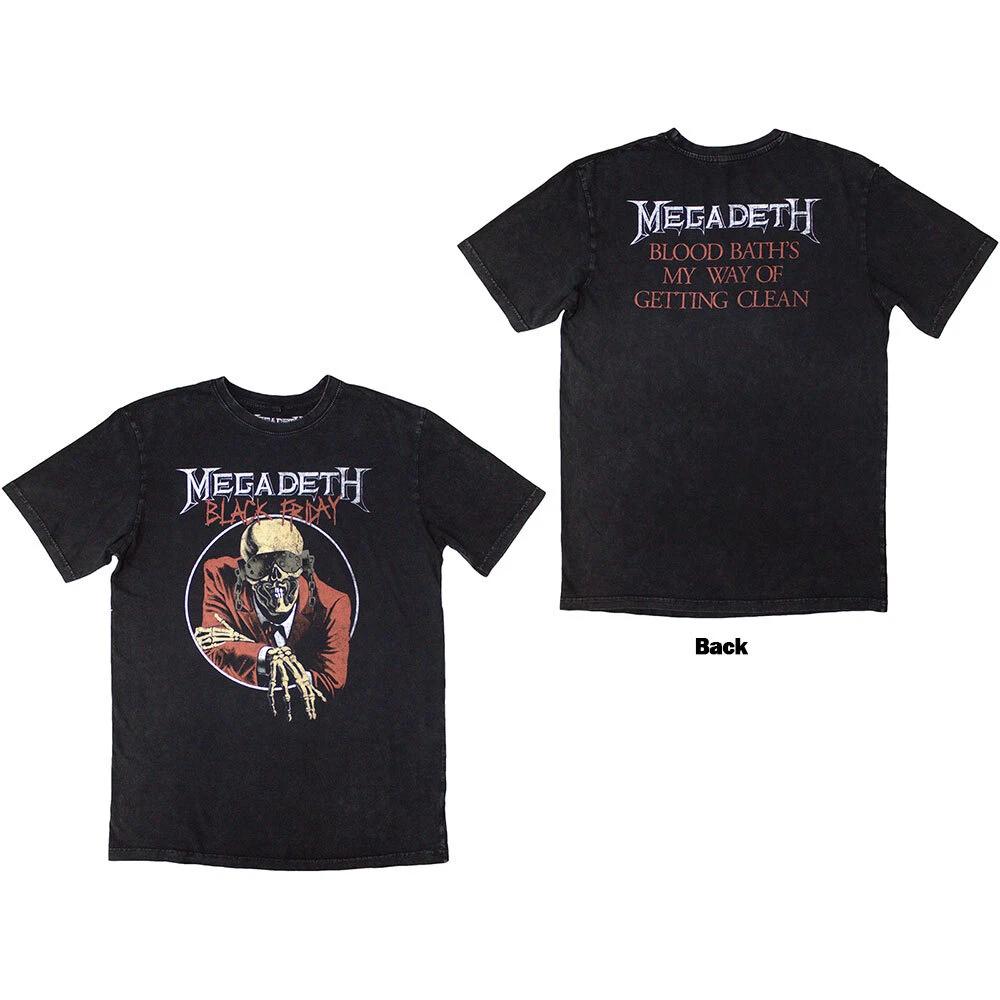 Megadeth Unisex Stone Wash T-Shirt: Black Friday (Back Print) (Large) L