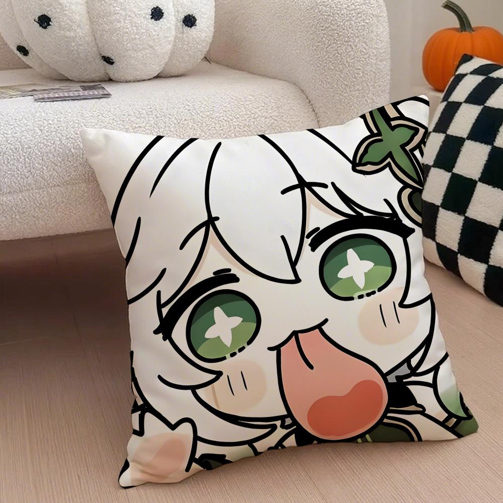 MiHoYo süß lustig Genshin Emotes Meme Kissenbezug Überwurf Kissenbezug Verdeckter Knopf Strapazierfähiges Polyester Stuhlkissen