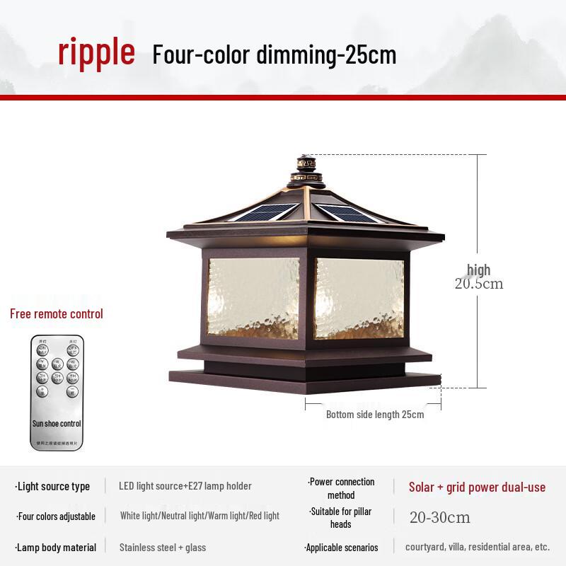 Stainless Steel Solar Pillar Head Lamp