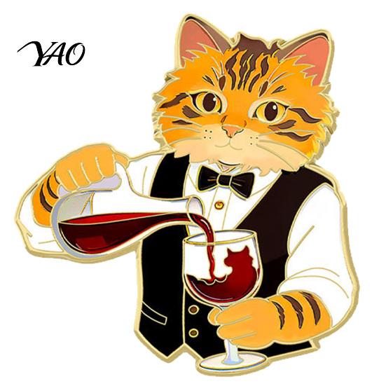 Red Wine Cat Brooch Cartoon Brooch, Enamel Kitten Lapel Hat Accessory Pin, Jackets Backpacks Clothes Decorative for Women Men Pin