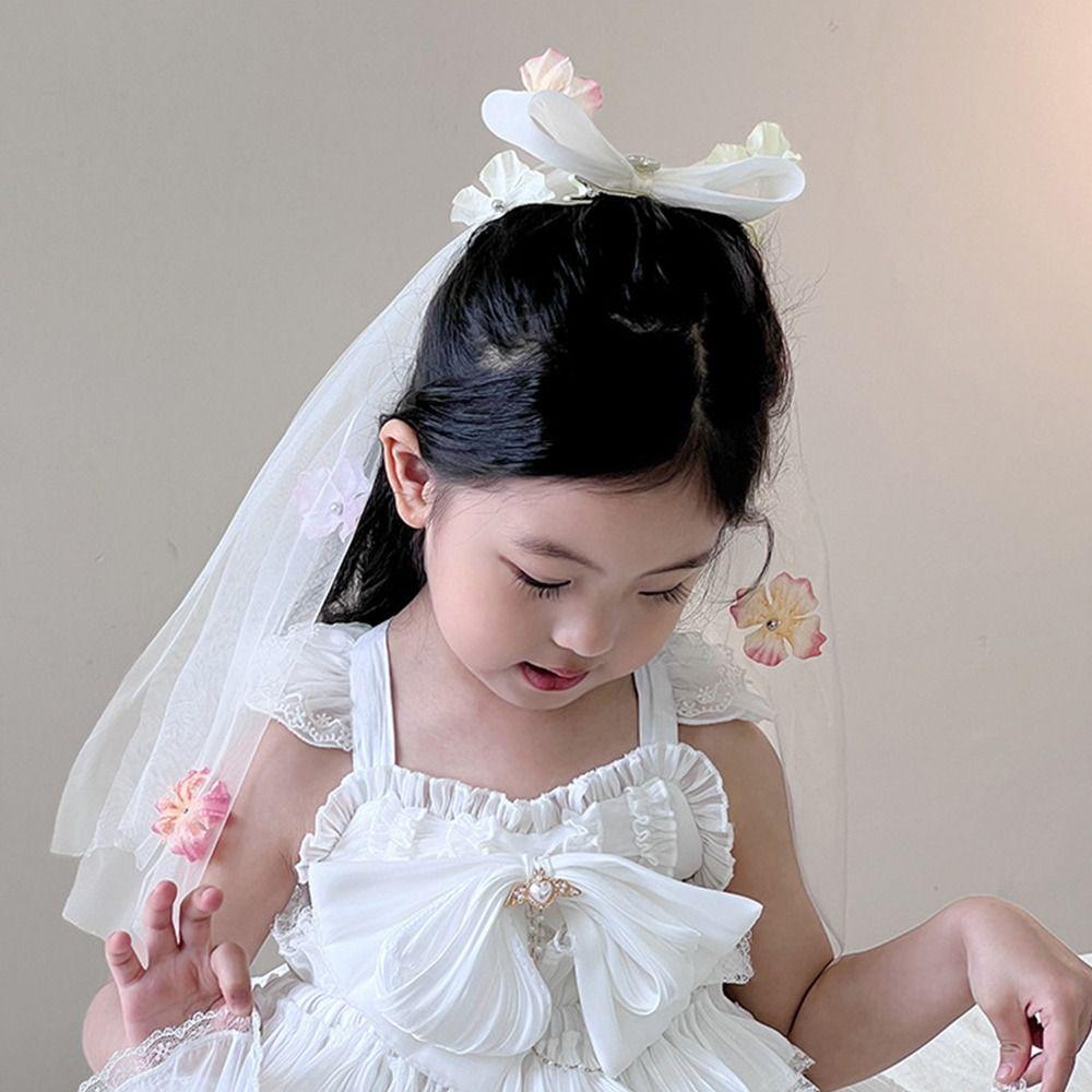 Wedding Tulle Wreath Flower Girls Princess Headwear New Bow Garland Veils  for Kids