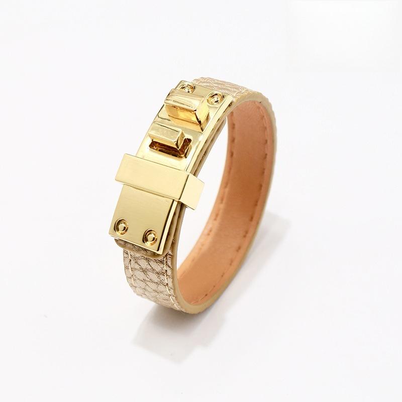 Trendy Punk Lychee Grain Single Loop Leather Belt Buckle Alloy Pu Bracelet Hot Selling Bangle