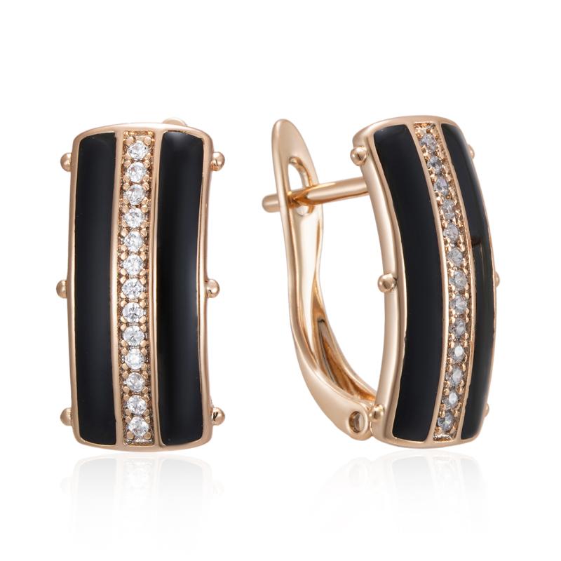 Black Enamel Square Dangle Earrings For Women Rose Gold Color Natural Zircon Accessories High Quality Daily Jewelry