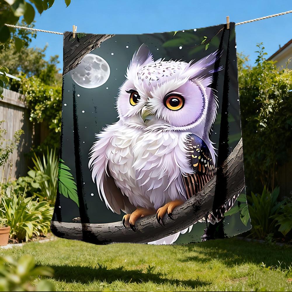 1pc Owl Night Outdoor Blanket - Soft Flannel Cozy for Travel & Camping - All-Season Warm Bed Cover, Machine Washable Yy251229099