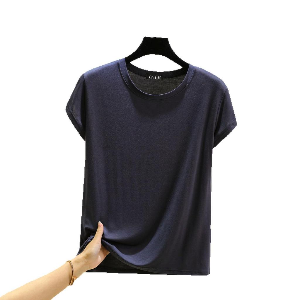 Dam Modal Rundhals Kortärmad Topp - Lös, Lätt, Plusstorlek, Enfärgad