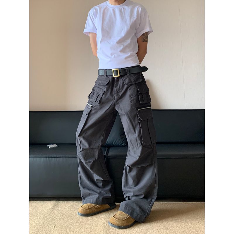 Cabbage Coke American Retro Multi-Pocket Design Cargo Pants Loose Casual Straight-Leg Floor-Length Pants Unisex Ins