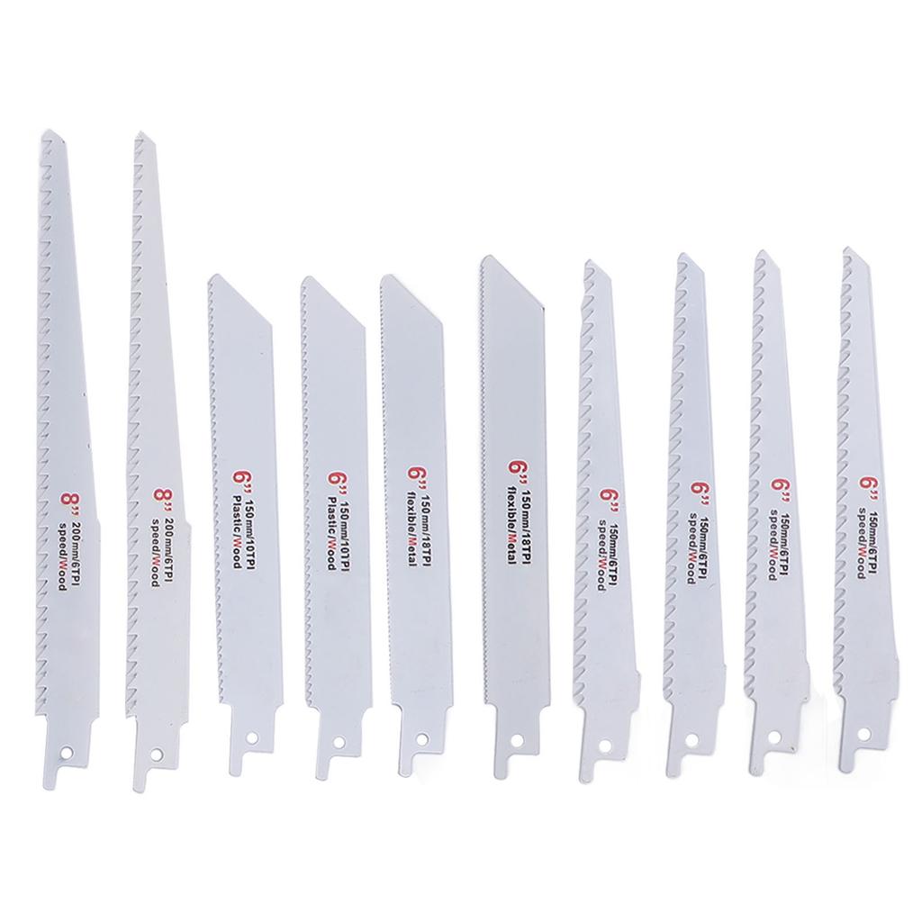 10 sztuk Brzeszczotów do Piły Szablowej Zestaw Asortymentowy Brzeszczotów do Piły Wyrzynarki do Cięcia Drewna Przycinania Metalu 6TPI