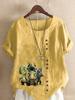 Women's Fashion Dinosaur Print Round Neck Short Sleeve T-shirt Casual Cotton Linen Graphic Shirt Leisure Loose Summer Blouse Tops
