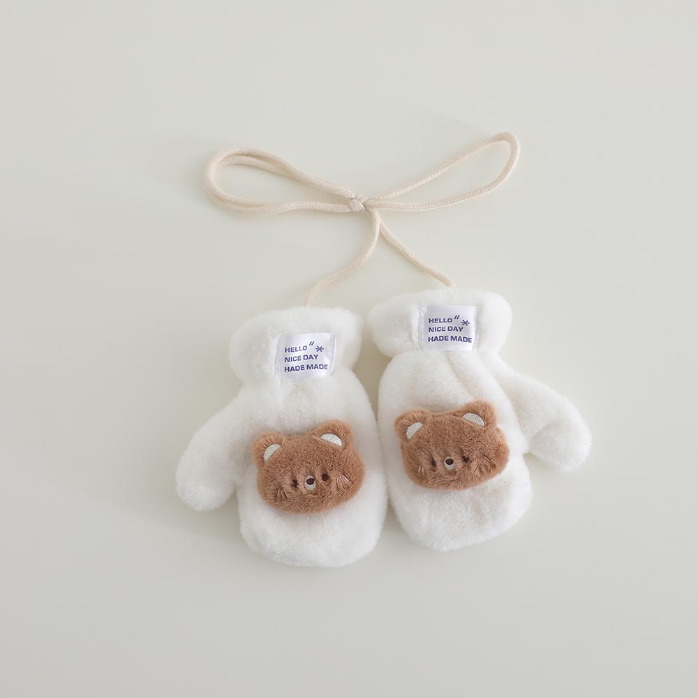 2-5 Years Old Kids Boys Girls Cartoon Bear Plush Full Finger Gloves Winter Thick Warm Gloves Toddler Outdoor Cold-Proof Mittens