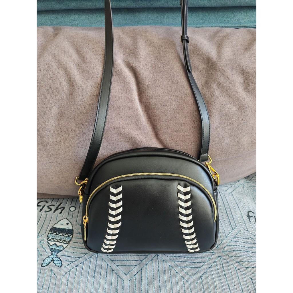 IELGY Trendy Leather Retro Baseball Style Shoulder Bag Zipper Shoulder Strap Crossbody Bag