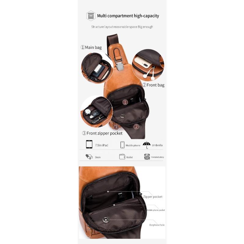 New 100% Genuine Leather Chest Bag Men's Fashion Style Casual Crossbody Bags With USB Large Capacity Men's Shoulder Bag
