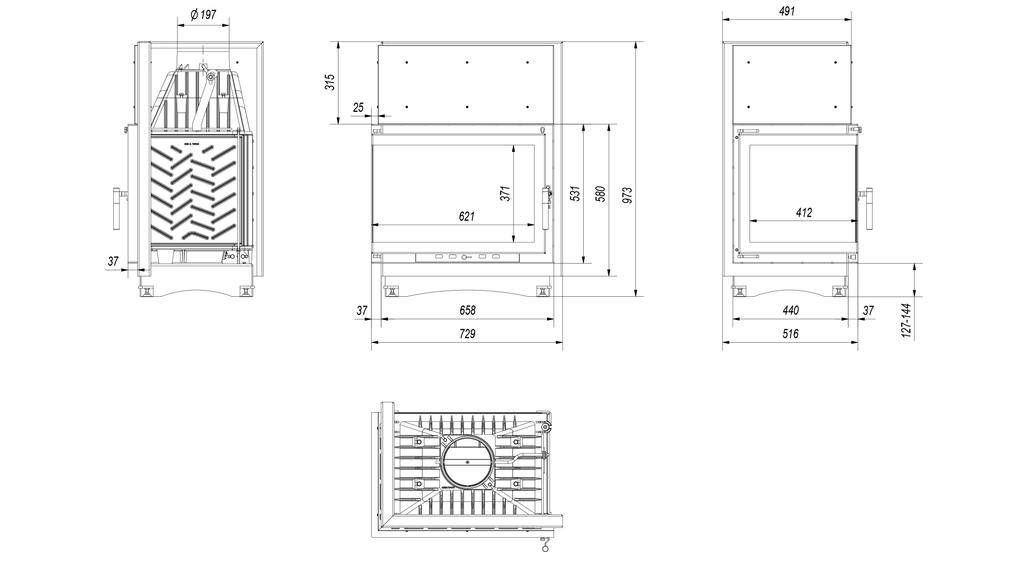 Kaminofen aus Gusseisen KRATKI ZUZIA links 15 kW Ø 200
