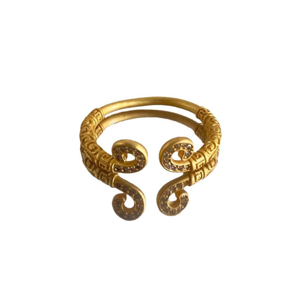 Ancient Sand-Inlaid Golden Cudgel Ring: Unique Open Design, Creative Chinese Trend, Versatile Statement Piece