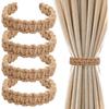 4pcs Braided Curtain Tiebacks Boho Curtain Holdbacks Farmhouse Tie Backs Holders for Home Bedroom Office Drapes Curta (Linen)