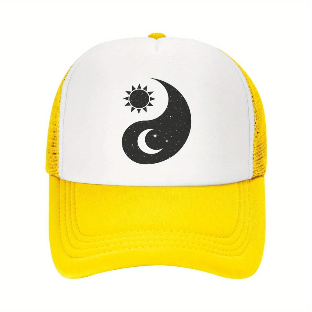 Yin Yang Sonne Mond Grafik Trucker Cap Grün Weiß Verstellbar Unisex Baseballkappe Lässig Outdoor