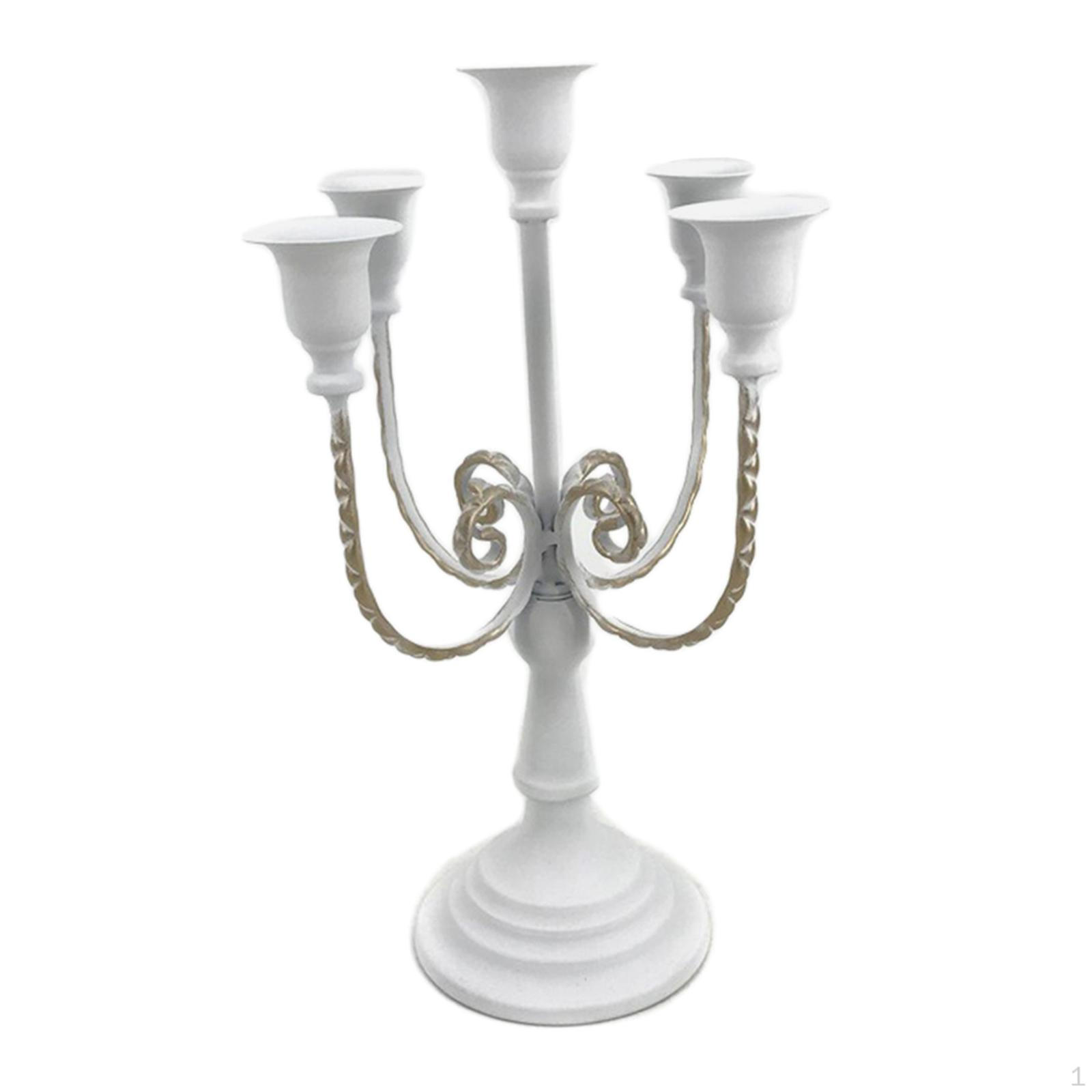 

5 Arm Metal Candle Holder, Candelabra Ornament Centerpiece for Wedding Dinner Banquet білий