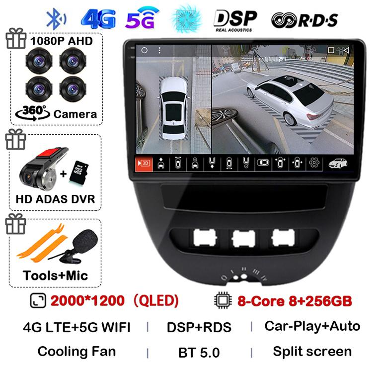 Android 14 Carplay Auto Car Radio For Peugeot 107 Toyota Aygo Citroen C1 2005 - 2014 Head Unit Stereo Multimedia Player GPS WIFI