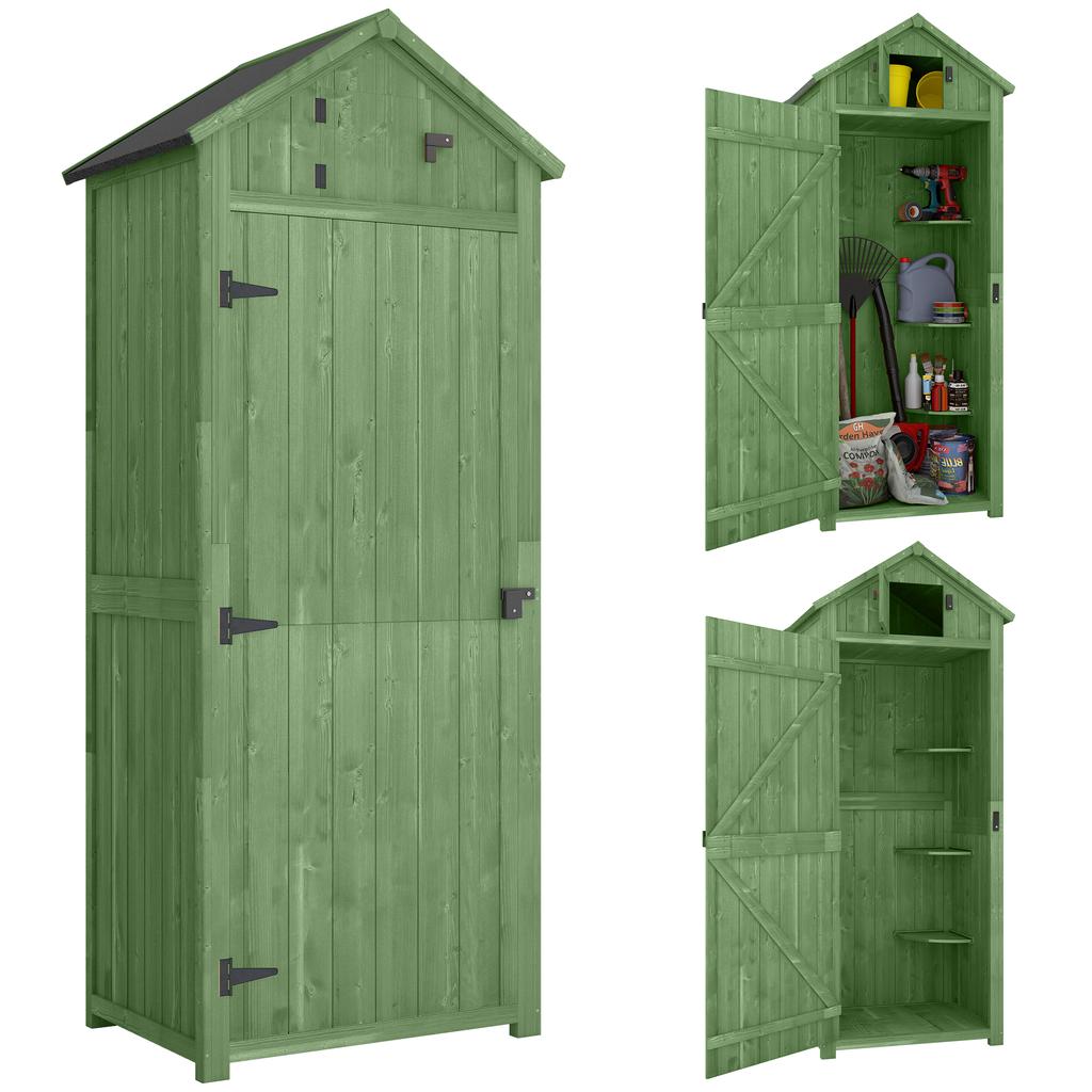 Small Shed, Tall Slim Wooden Garden Shed with 3 Removable Shelves and Roof Hatch