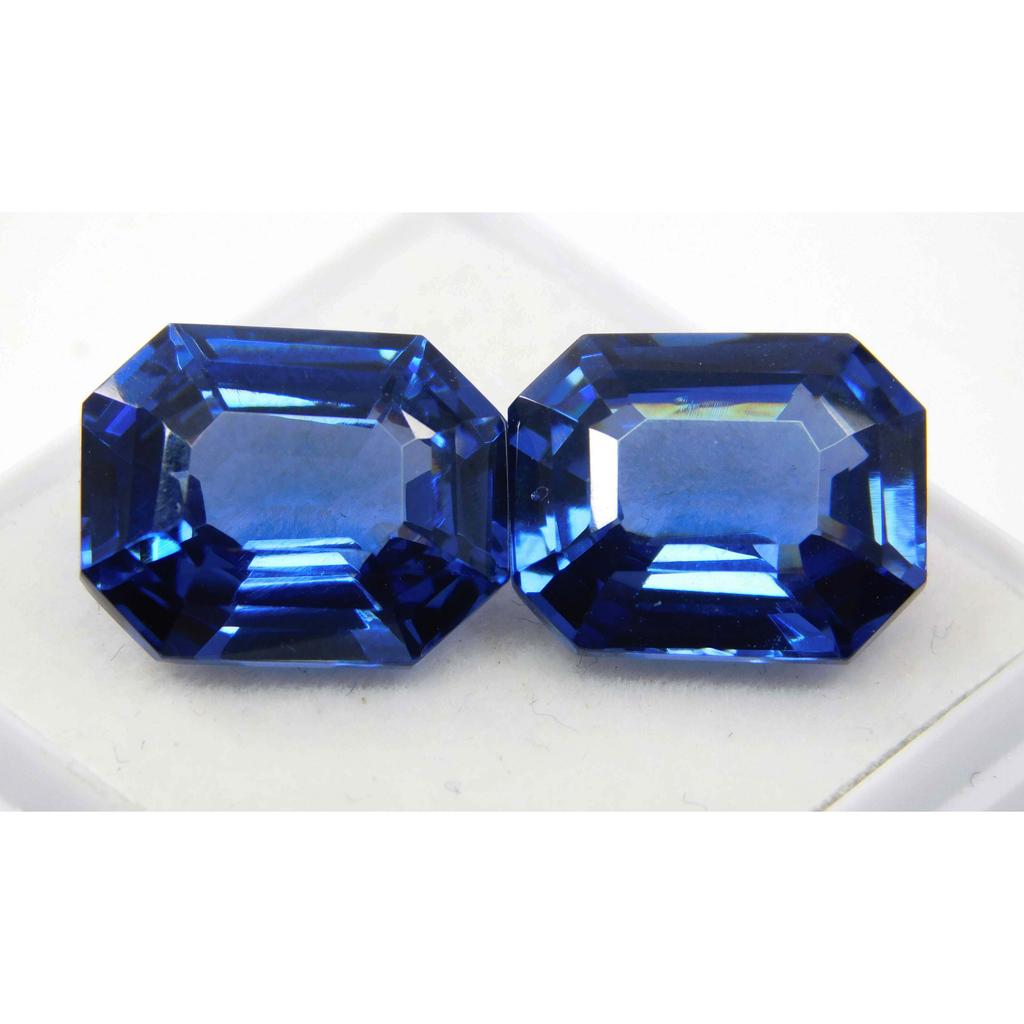 Natural Blue Sapphire Loose Gemstone Emerald Shape 20.90 Ct Pair September Birthday Birthstone